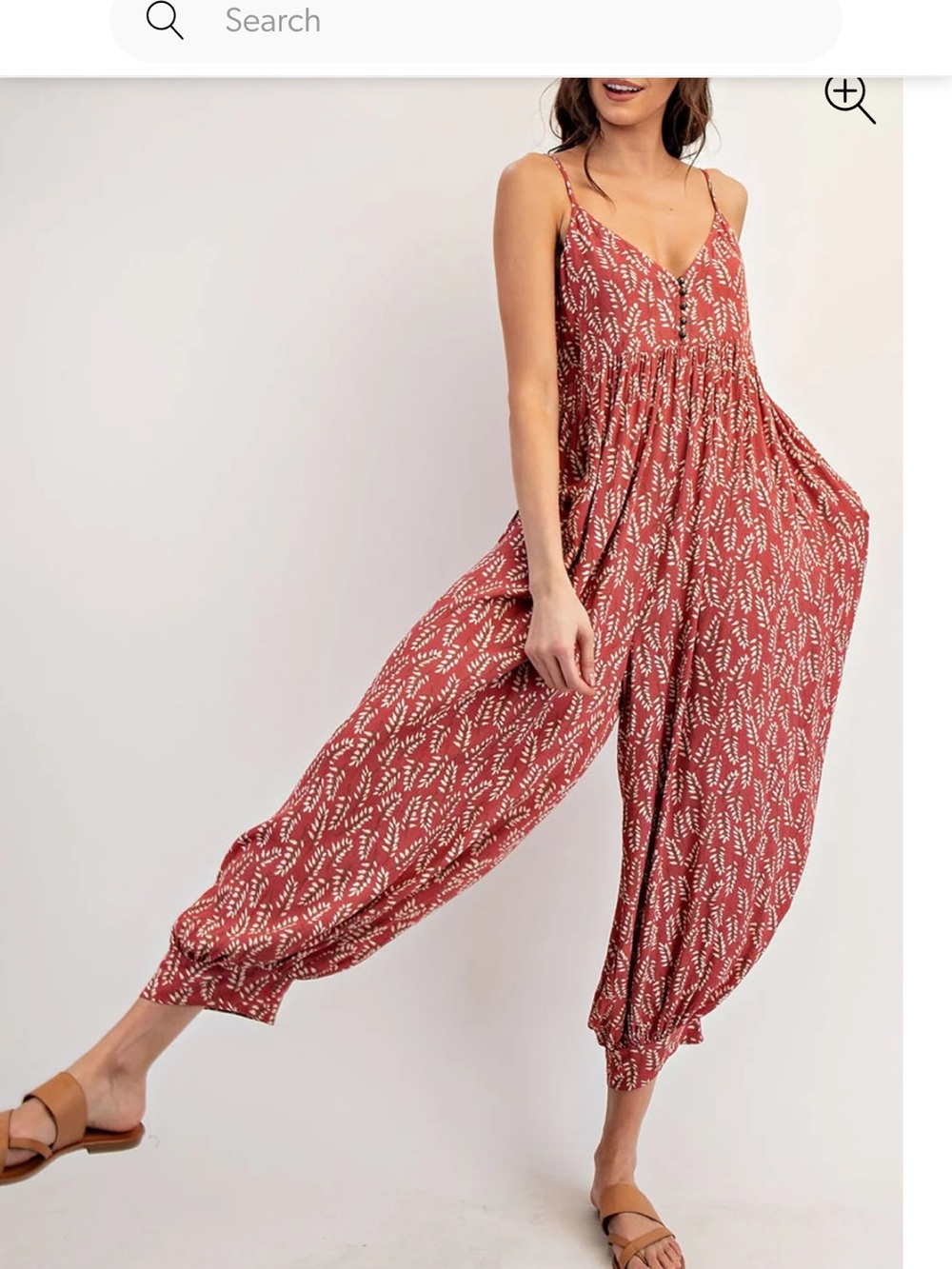 Rust Floral Print Spaghetti-Strap Jumpsuit